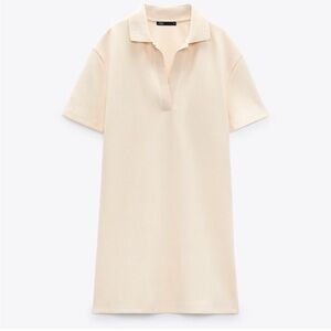 ZARA cream / beige polo collared sweater dress v-neck preppy layering for fall